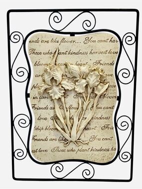 Cheri Blum Iris Wall Plaque Sculpted Resin Floral Art Scroll Metal Frame
